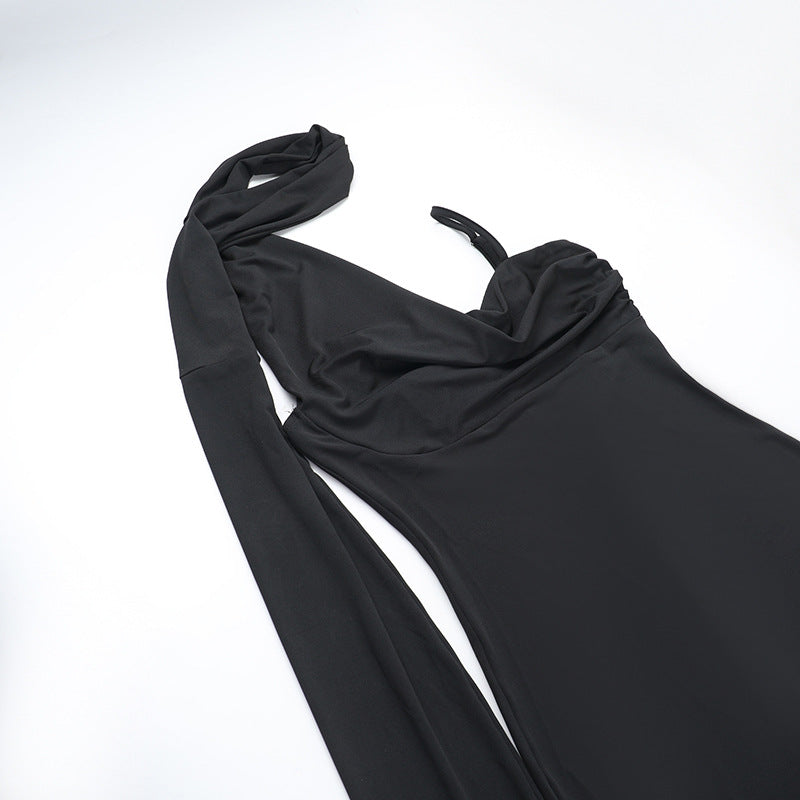 Cowl Neck Spaghetti Strap Mermaid Column Maxi Gown With Neck Scarf 9