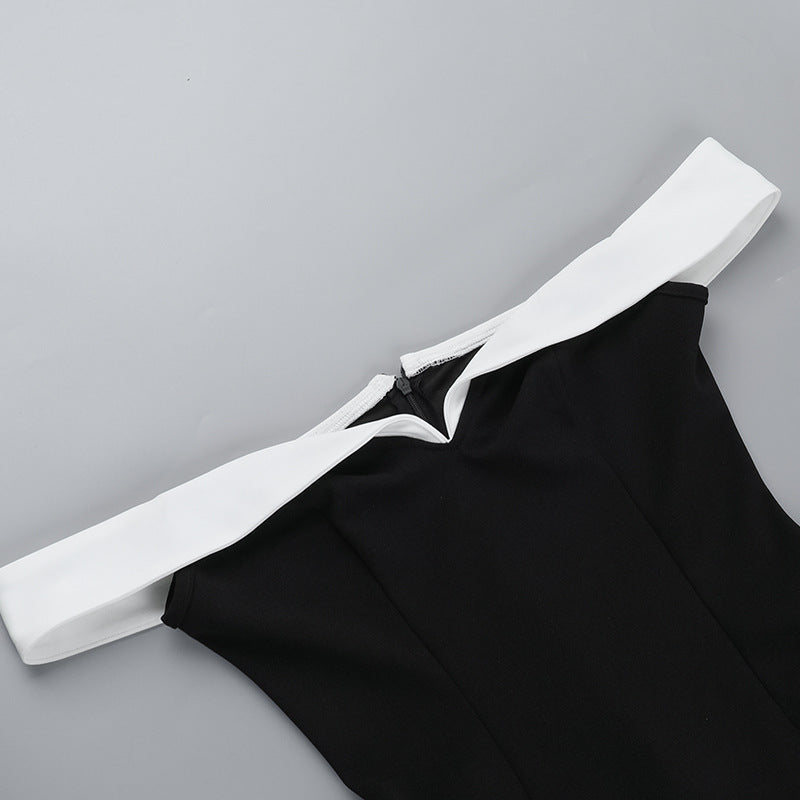 Off Shoulder Sweetheart Contrast Trim Flared Mini Dress 9