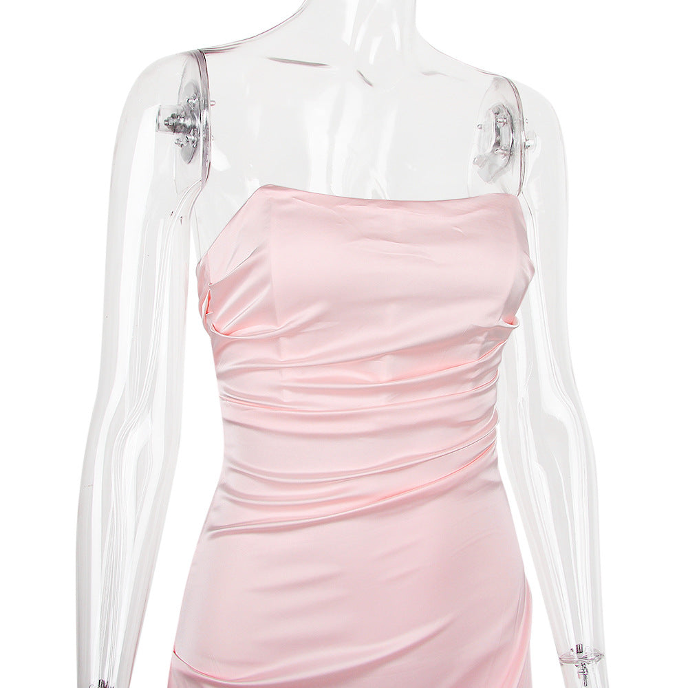Strapless Ruched Satin Mini Dress With Side Drape Panels 9