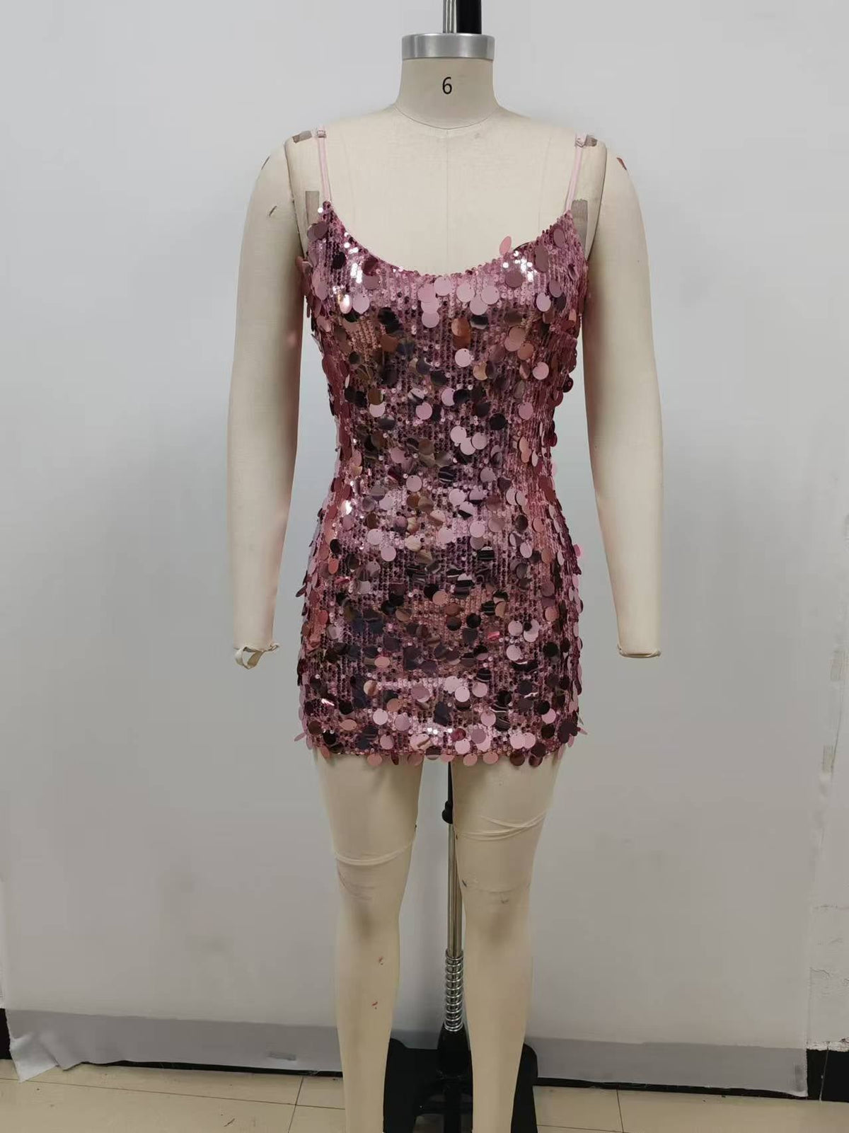 Scoop Neck Spaghetti Strap Paillette Scale Embellished Bodycon Mini Dress 9
