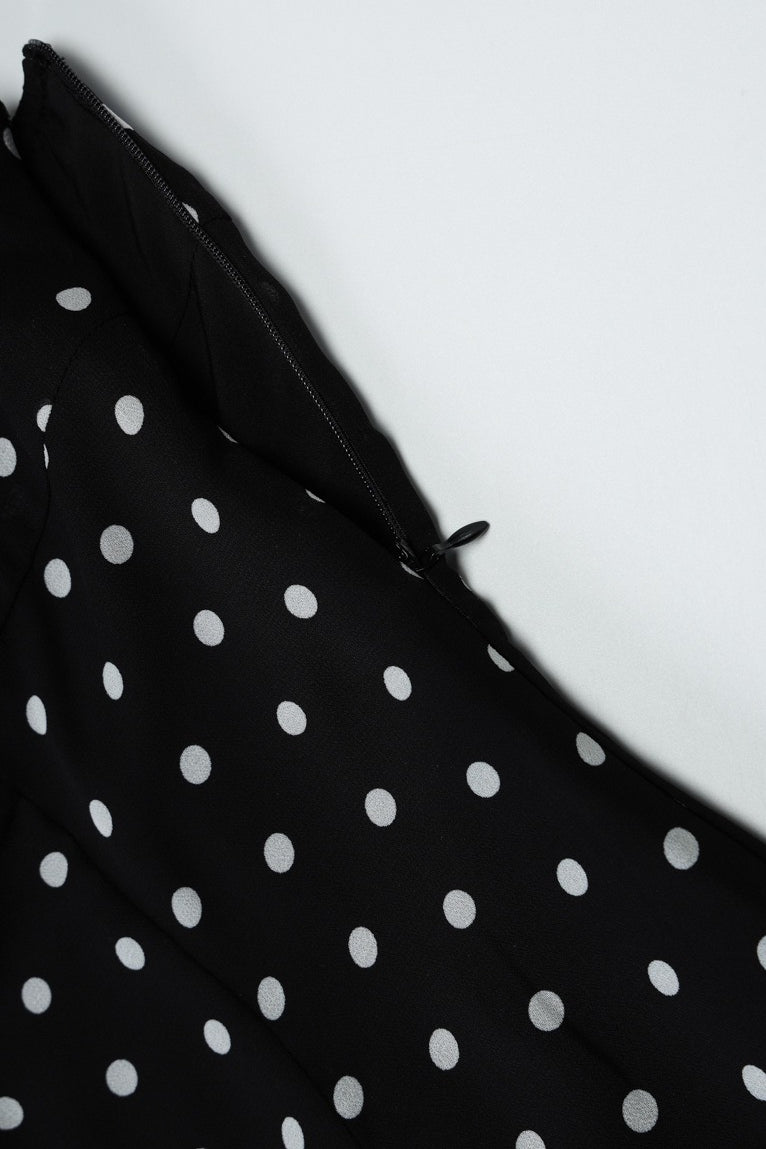 Black Halter Neck Square Neck Polka Dot Flared Ruffle Mini Dress 8