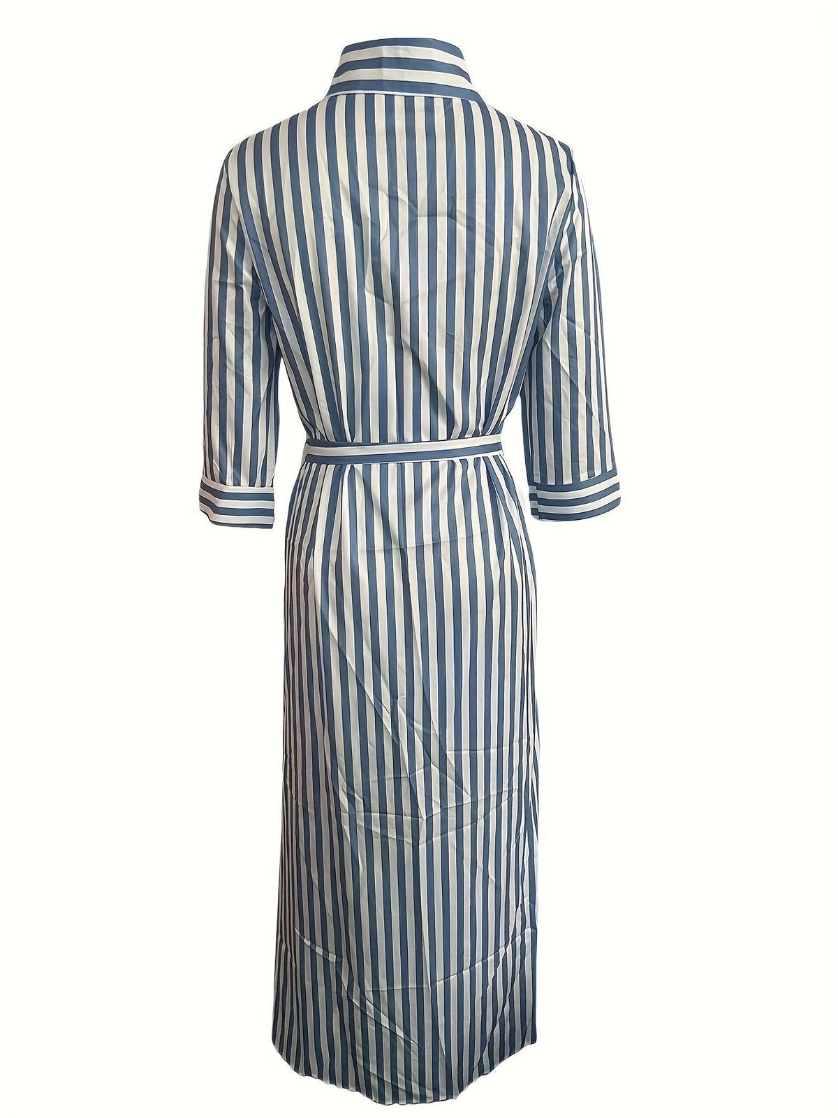 Marble Print Long Sleeve Belted Button Front Shirt Maxi Dress 3