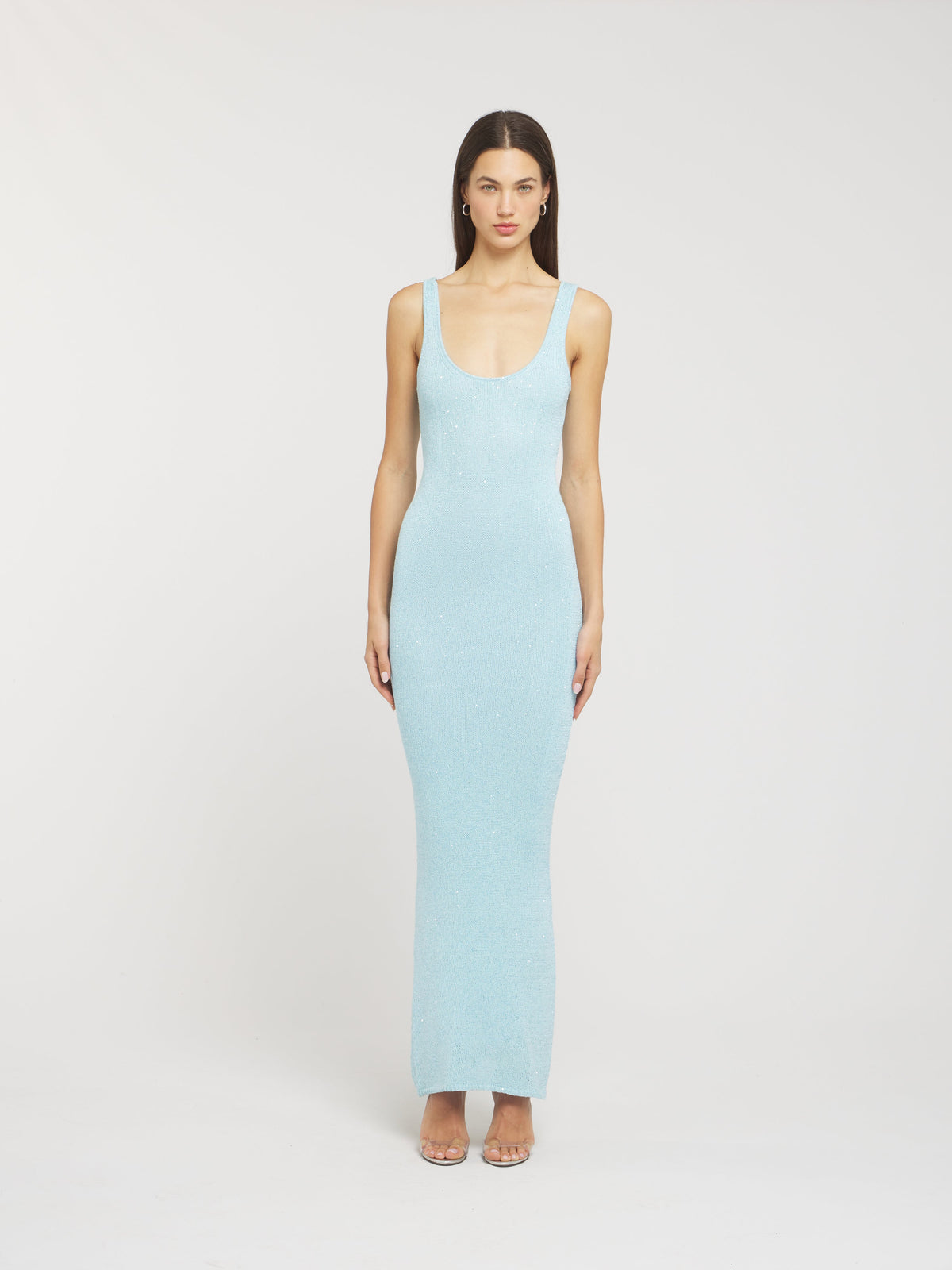 Scoop Neck Tank Strap Glitter Knit Bodycon Maxi Dress