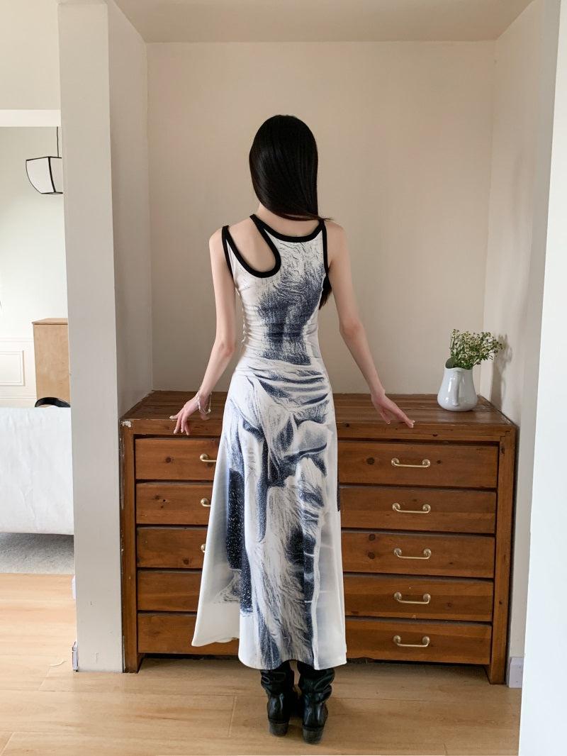 Abstract Graphic Print Sleeveless Cutout Detail Tank Maxi Dress 2