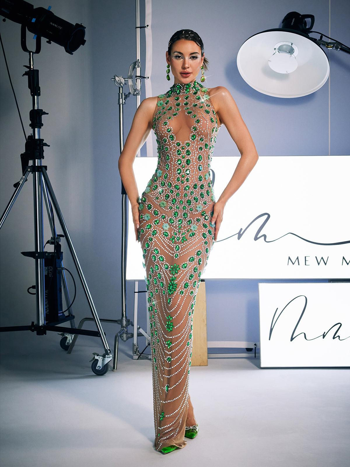 Rhinestone Embellished Column Maxi Gown 5