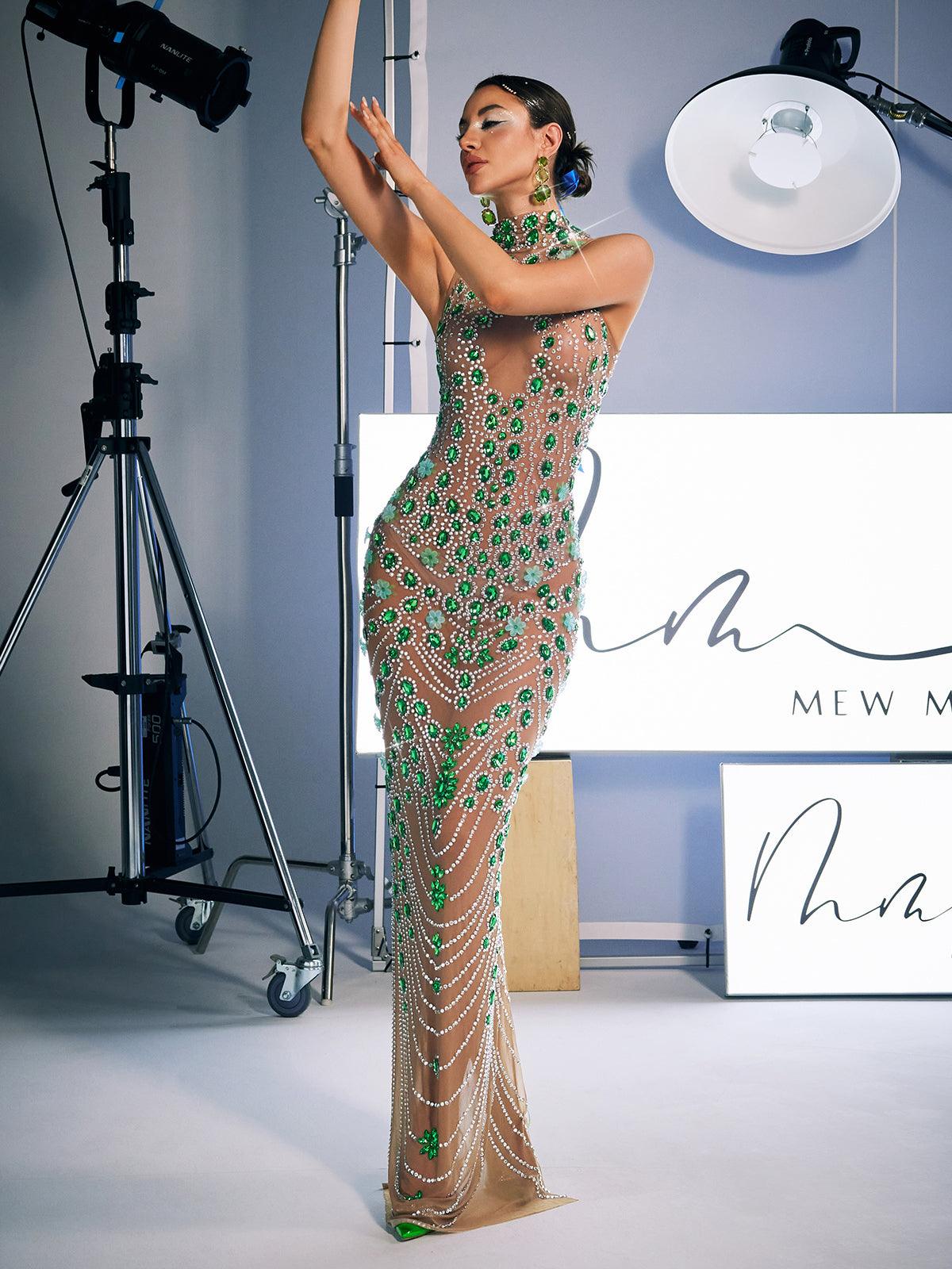 Rhinestone Embellished Column Maxi Gown 4