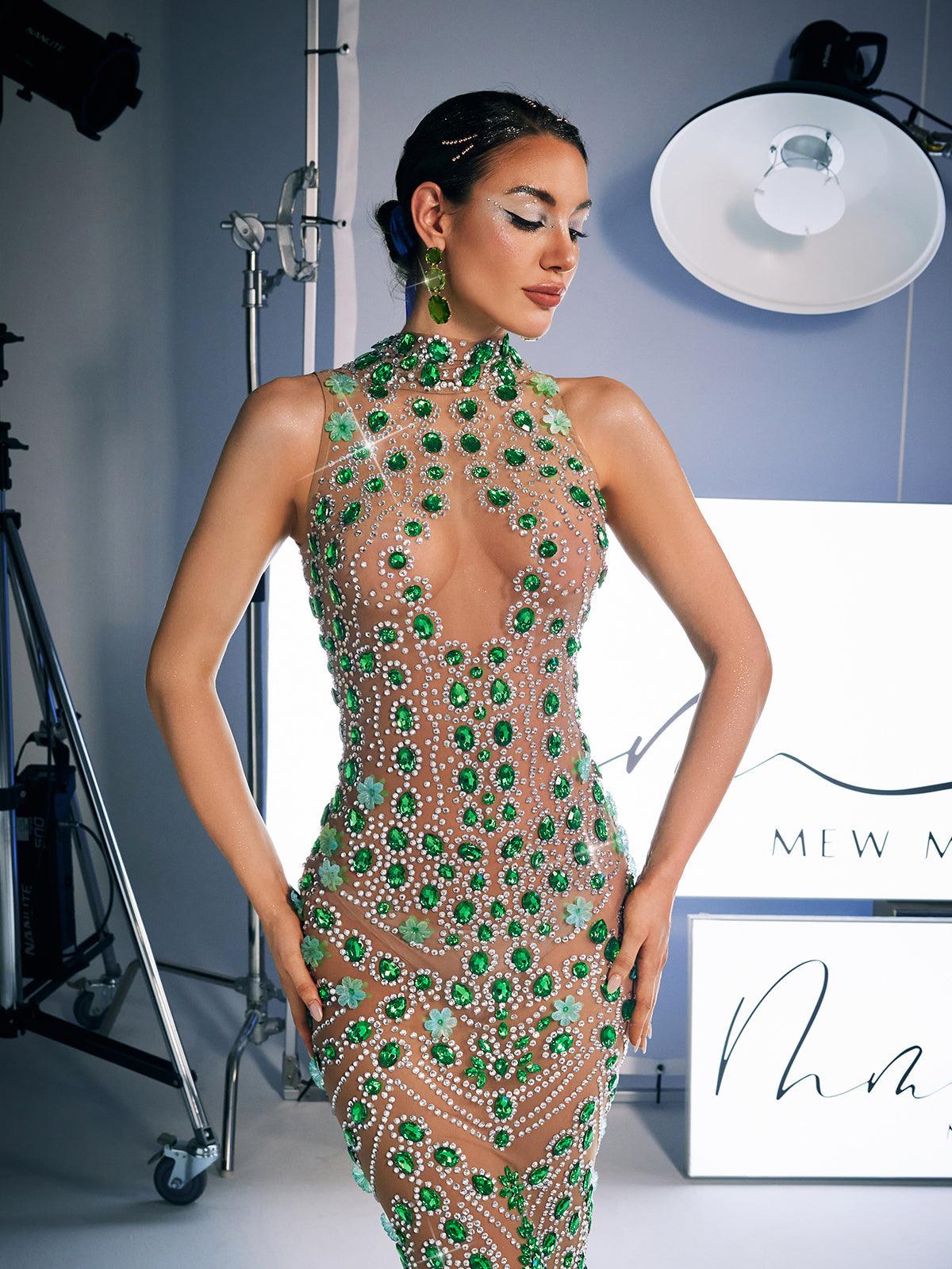 Rhinestone Embellished Column Maxi Gown 3