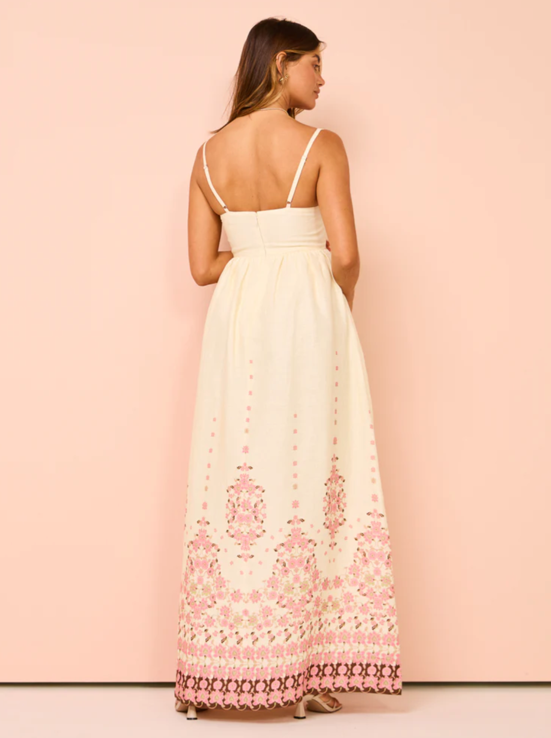 Spaghetti Strap Floral Border Print Empire Maxi Dress 5