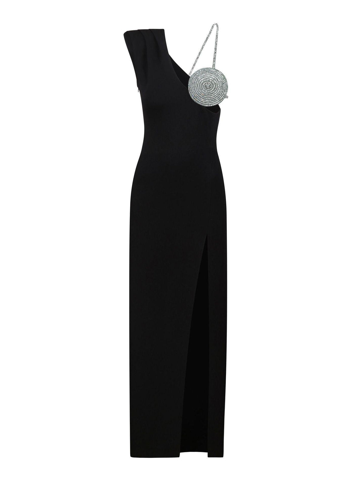 One Shoulder Spiral Rhinestone Applique High Slit Bandage Maxi Dress 6