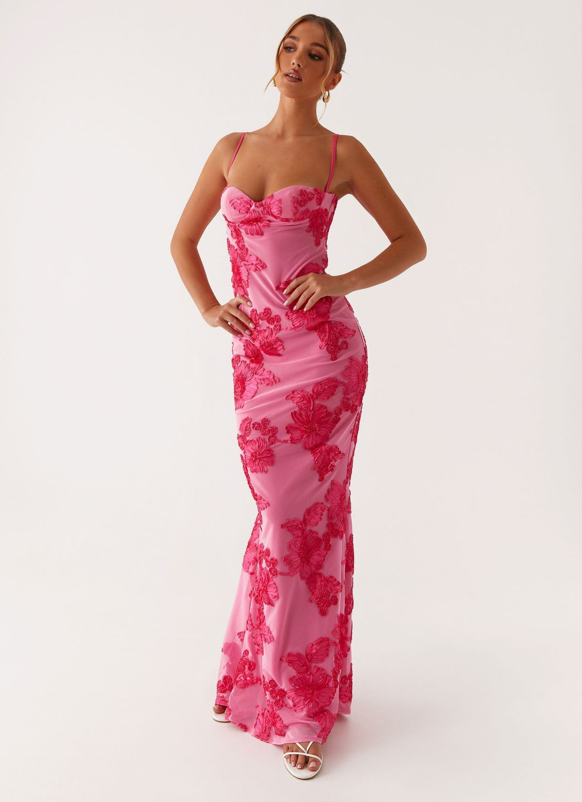 3D Floral Lace Applique Corset Sweetheart Mermaid Maxi Gown 2