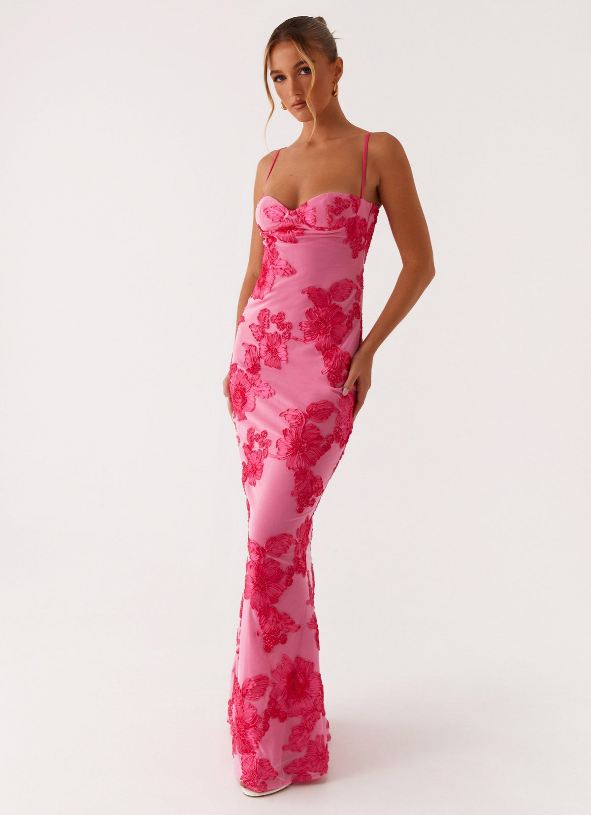 3D Floral Lace Applique Corset Sweetheart Mermaid Maxi Gown 3