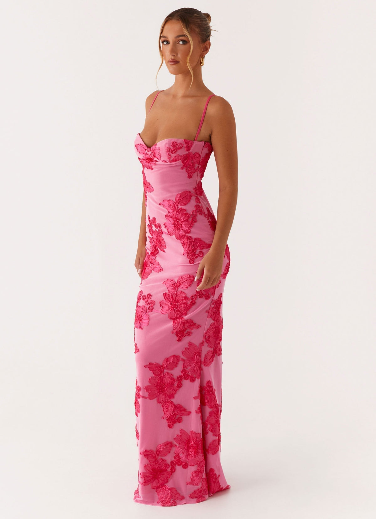 3D Floral Lace Applique Corset Sweetheart Mermaid Maxi Gown 5