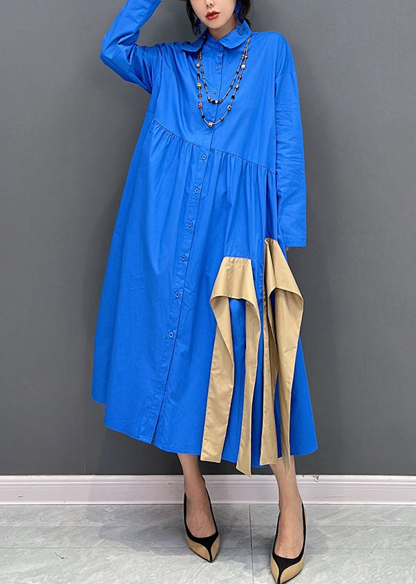Pointed Collar Button Front Gathered Waist Contrast Sash Oversized Maxi Shirt Dress 2