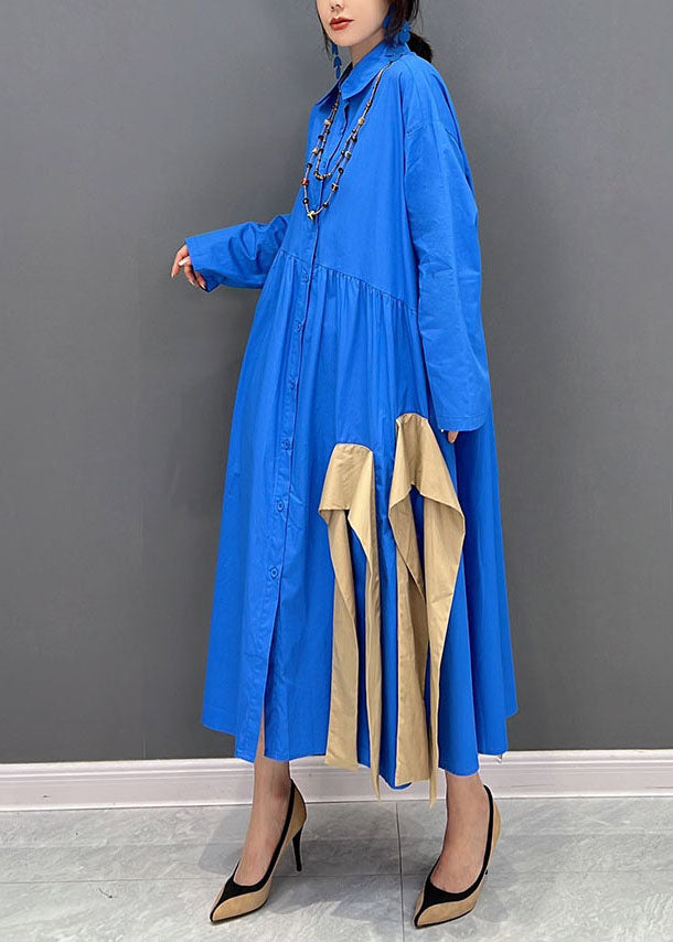 Pointed Collar Button Front Gathered Waist Contrast Sash Oversized Maxi Shirt Dress 3