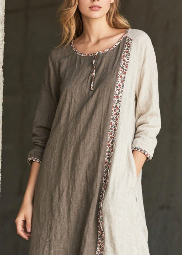 Round Neck Floral Trim Panel Asymmetric Handkerchief Hem Maxi Dress 2