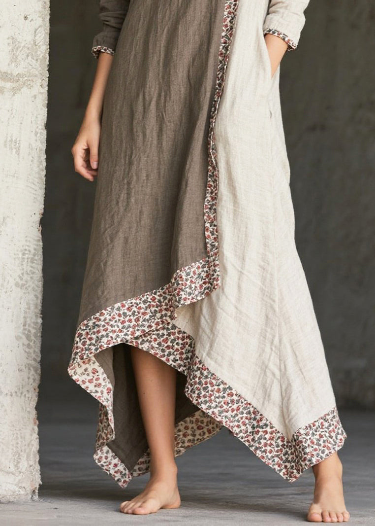 Round Neck Floral Trim Panel Asymmetric Handkerchief Hem Maxi Dress 4