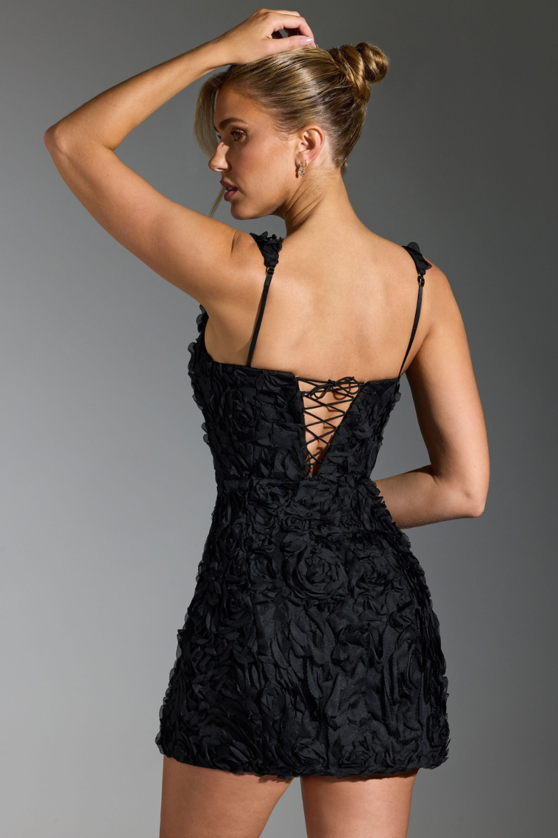 Square Neck 3D Rosette Applique Bodycon Mini Dress 8
