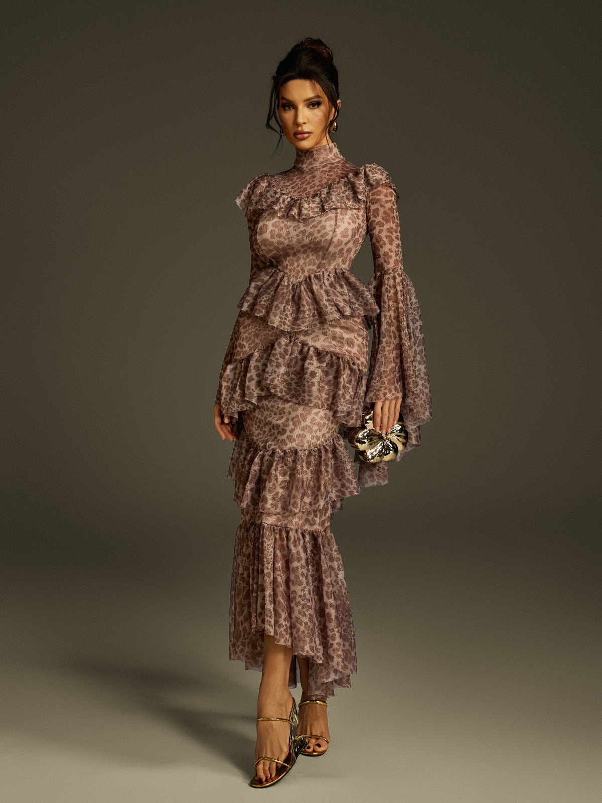 Bell Sleeve Print Smocked Waist Midi Dress 4