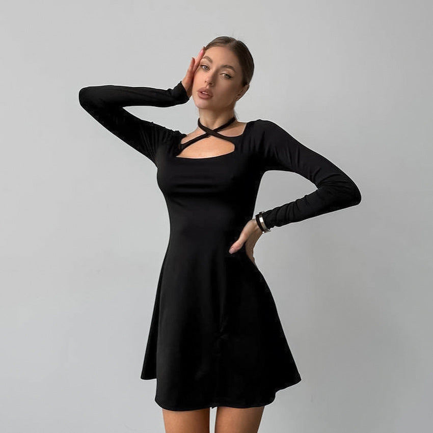 Crisscross Strap Square Neck Cutout A Line Mini Dress
