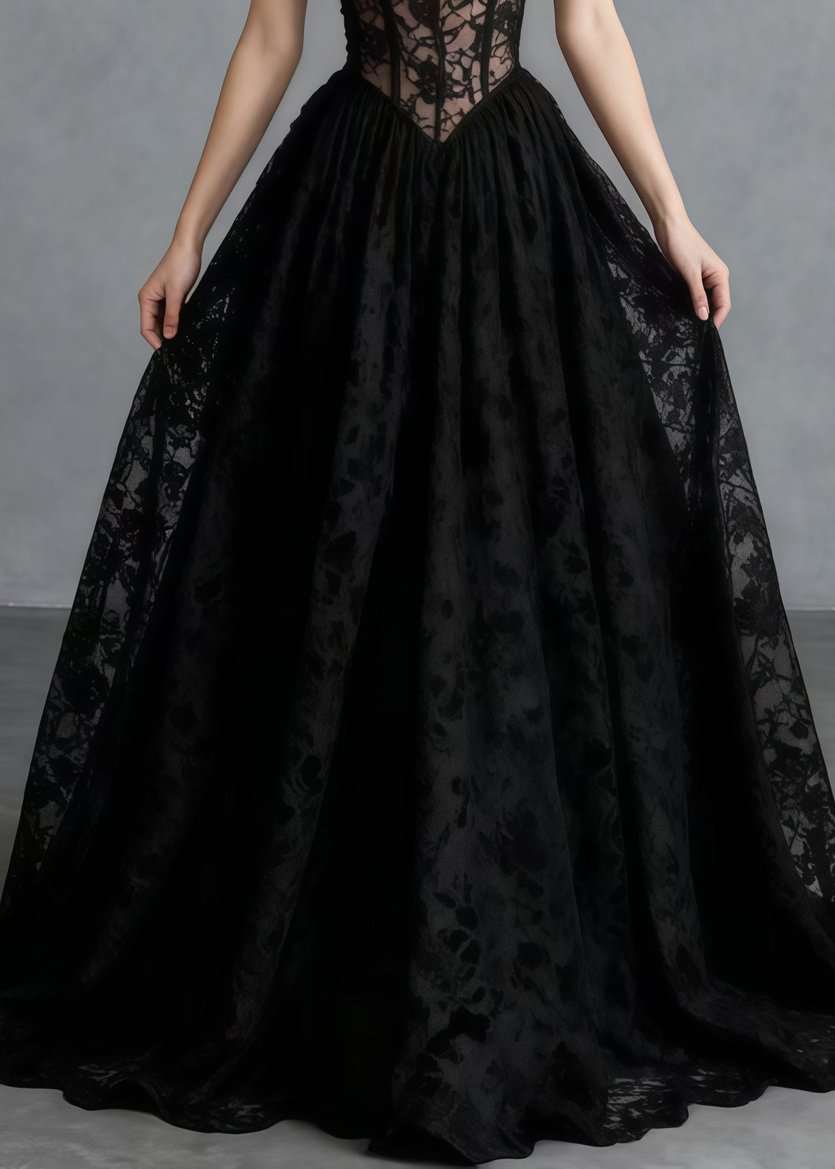 Sweetheart Corset Boning Floral Lace A Line Maxi Gown 4
