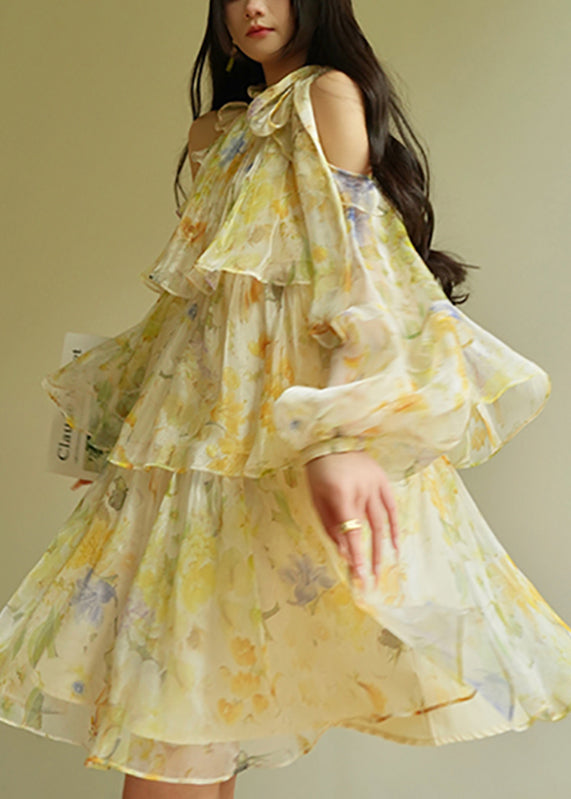 Mock Neck Cold Shoulder Tiered Ruffle Lantern Sleeve Maxi Dress 2