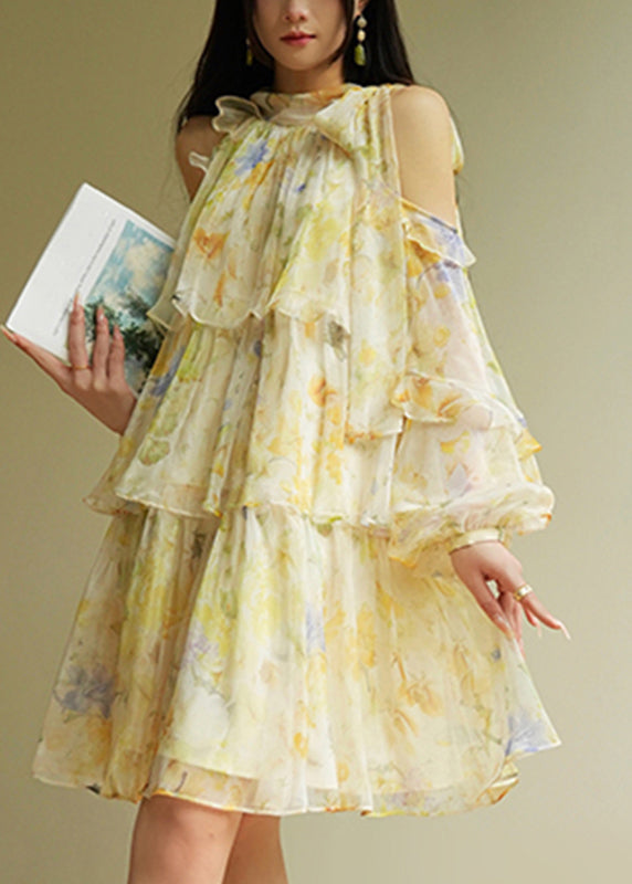 Mock Neck Cold Shoulder Tiered Ruffle Lantern Sleeve Maxi Dress 3