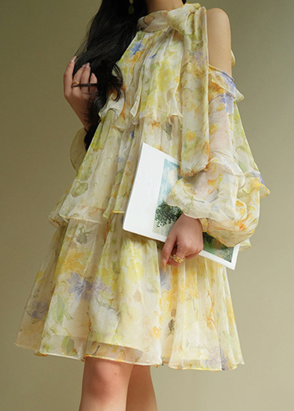 Mock Neck Cold Shoulder Tiered Ruffle Lantern Sleeve Maxi Dress 4