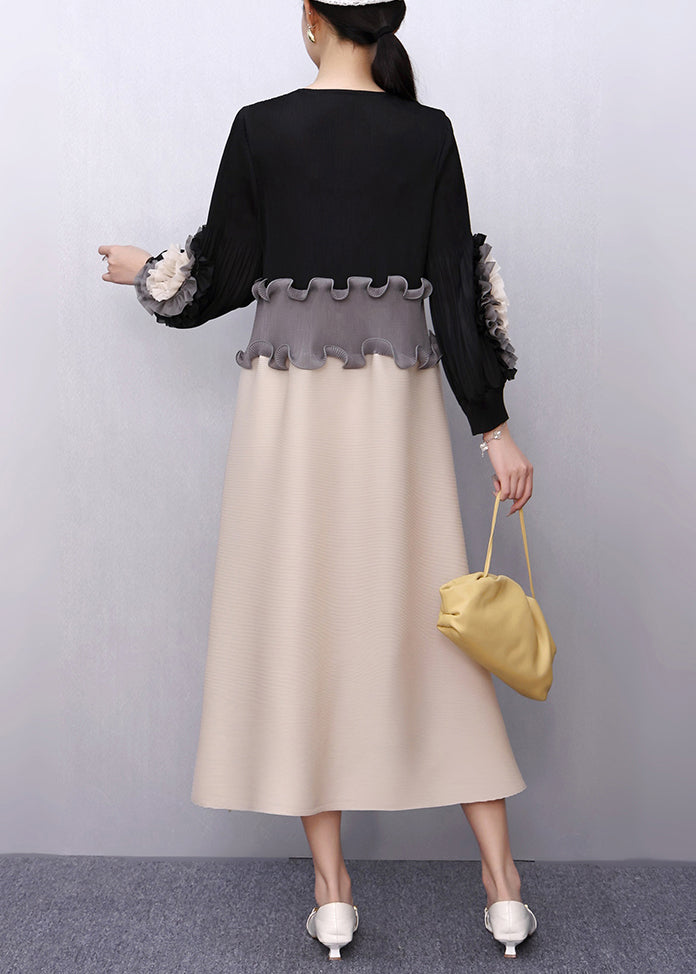 Pearl Scallop Waist Floral Elbow Ruffle Cascade Side Midi Dress 4