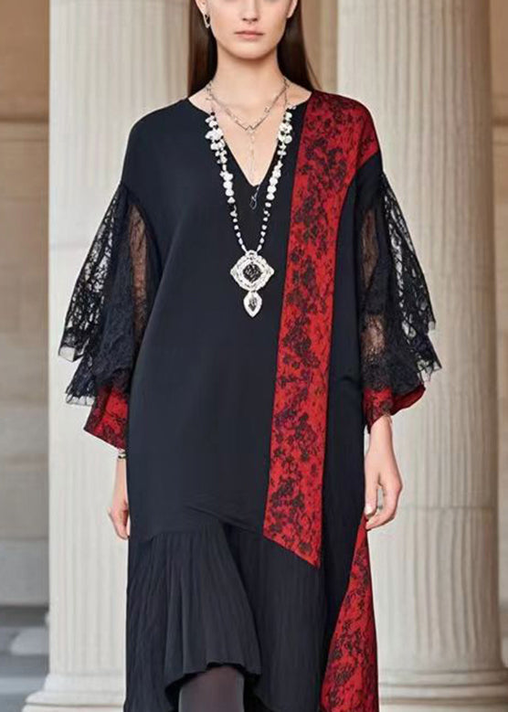 Asymmetrical Lace Panel Midi Shift Dress 2