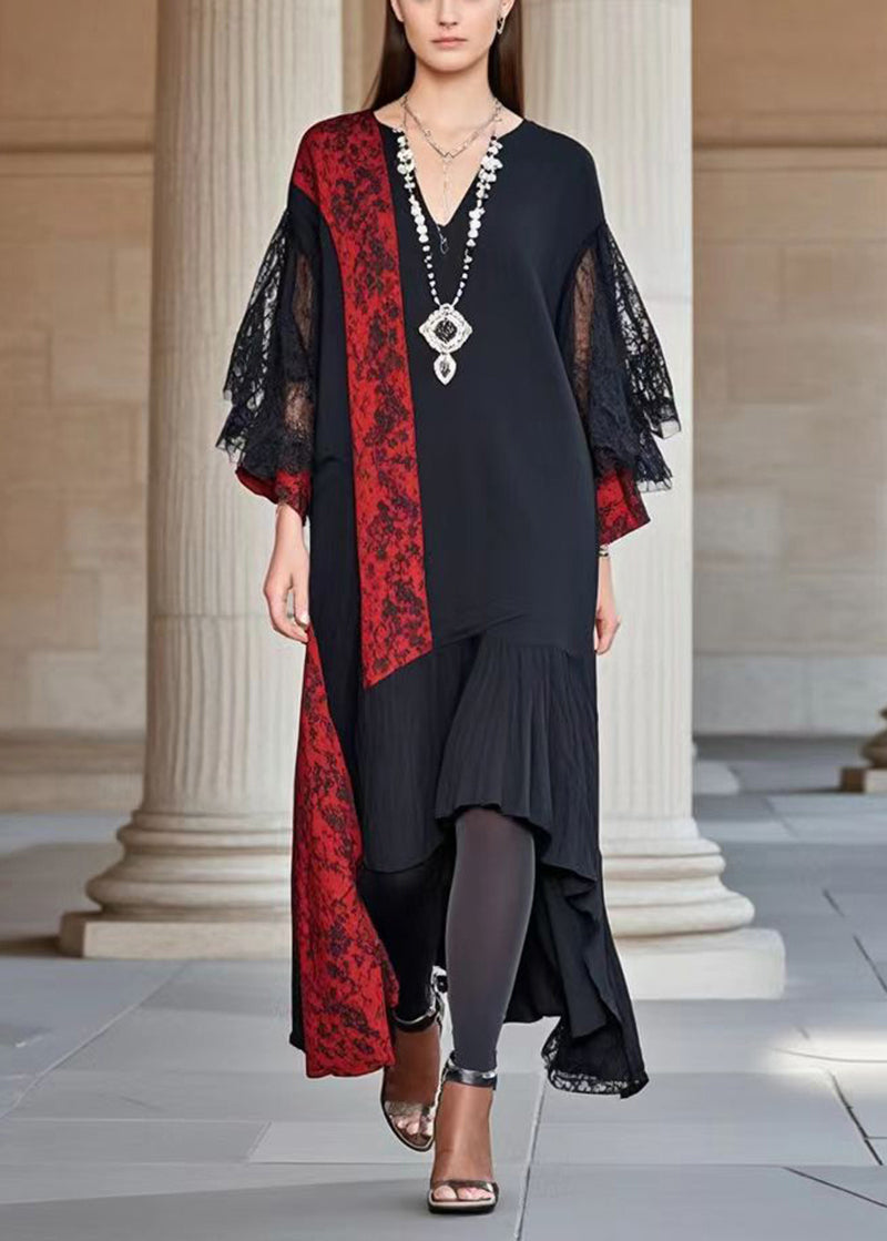 Asymmetrical Lace Panel Midi Shift Dress 3