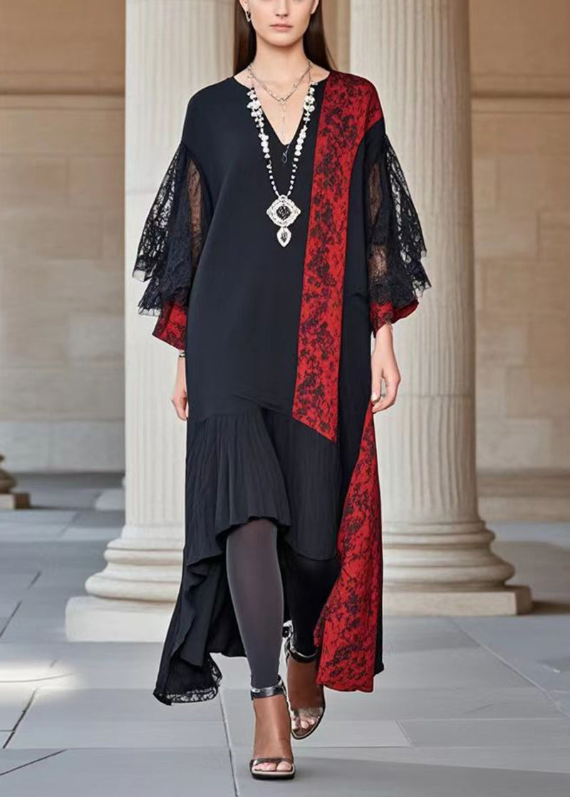 Asymmetrical Lace Panel Midi Shift Dress 5