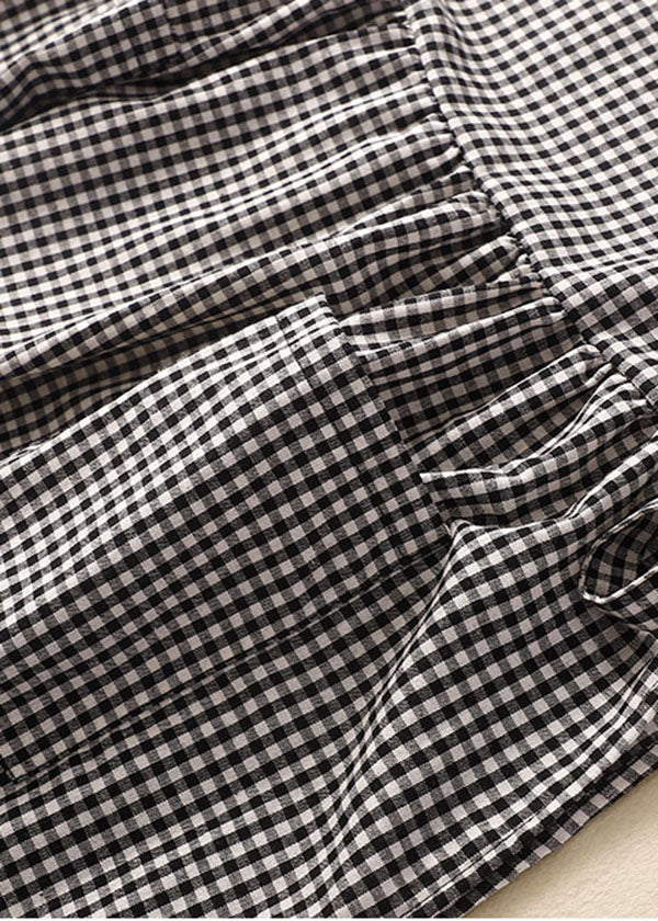 Round Neck Sleeveless Gingham Check Side Tie Patch Pocket Midi Dress 4