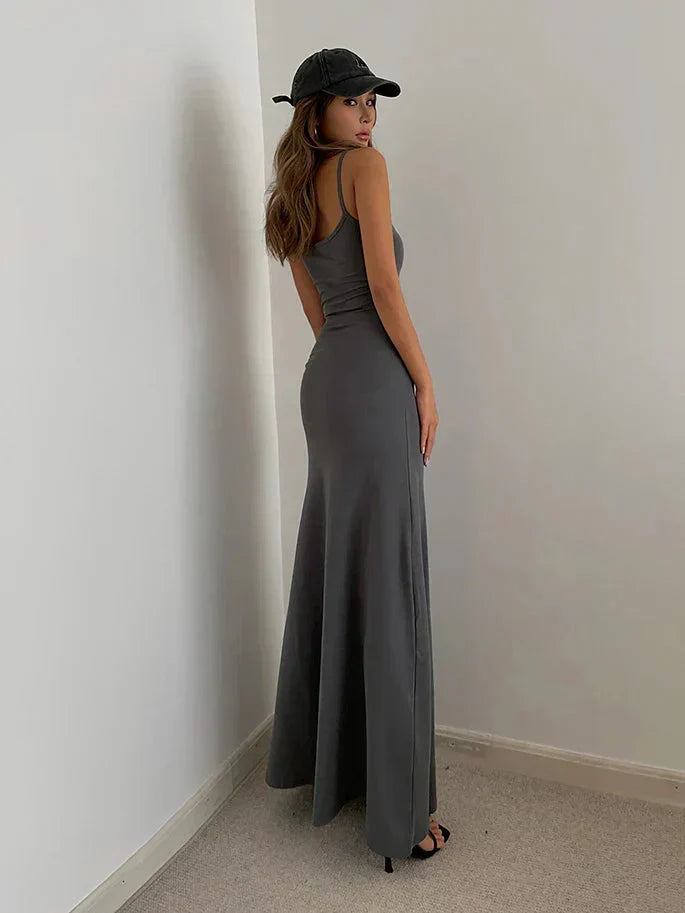 Square Neck Spaghetti Strap Jersey Bodycon Maxi Dress 2