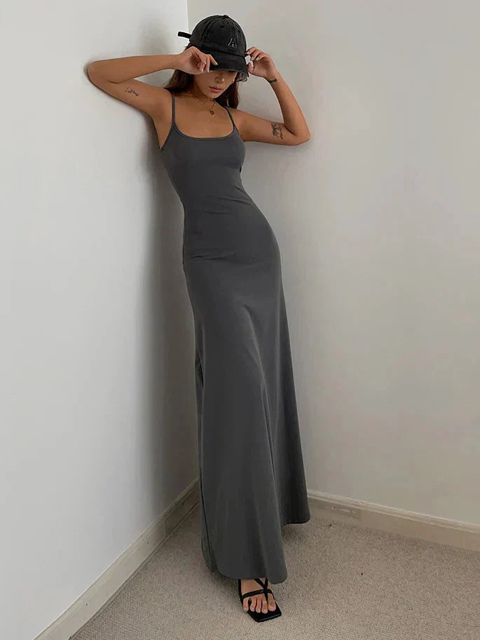Square Neck Spaghetti Strap Jersey Bodycon Maxi Dress 3