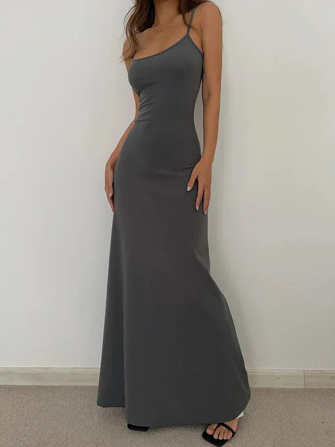 Square Neck Spaghetti Strap Jersey Bodycon Maxi Dress 4