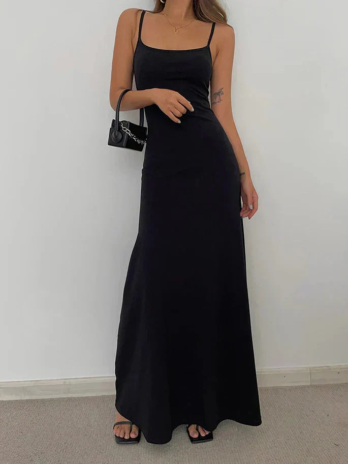 Square Neck Spaghetti Strap Jersey Bodycon Maxi Dress 5
