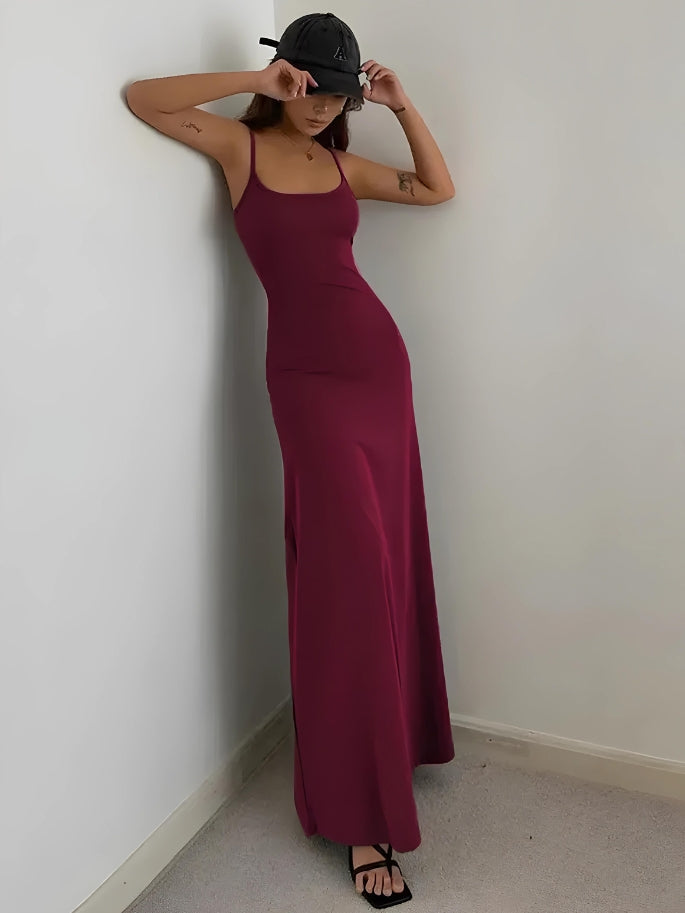 Square Neck Spaghetti Strap Jersey Bodycon Maxi Dress 8