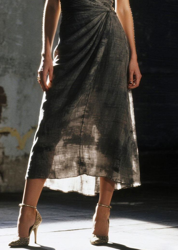 Deep V Neck Spaghetti Strap Gathered Side Ruched Wrap Midi Dress 4