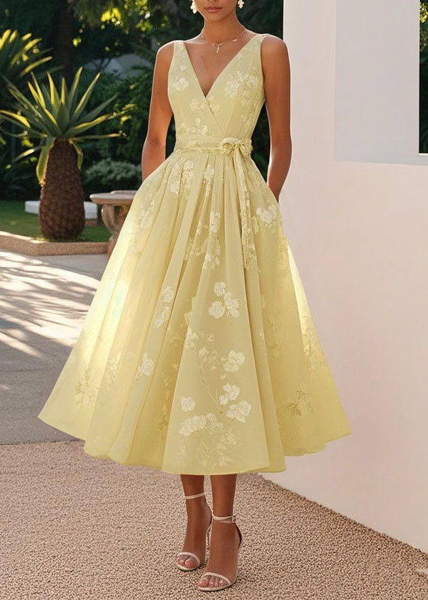 Deep V Neck Sleeveless Tonal Floral Jacquard Pleated Fit and Flare Midi Dress 5