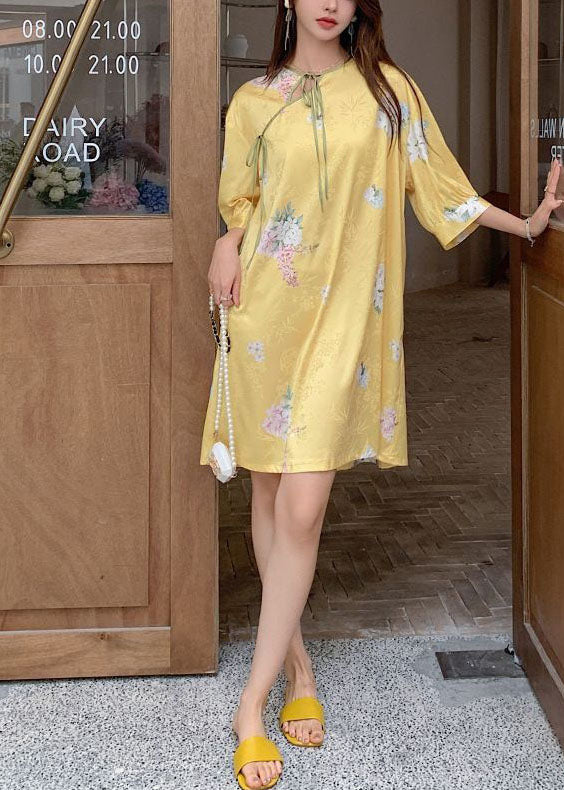Floral Print Tie Neck Quarter Sleeve Cheongsam Midi Dress 4