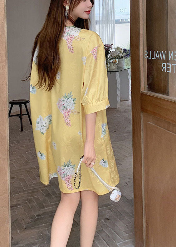 Floral Print Tie Neck Quarter Sleeve Cheongsam Midi Dress 5