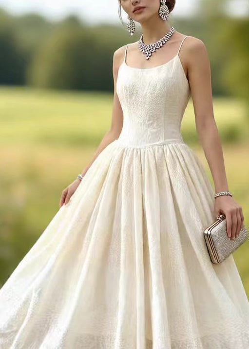 Spaghetti Strap Scoop Neck Jacquard Full Skirt Floor Length Gown 2