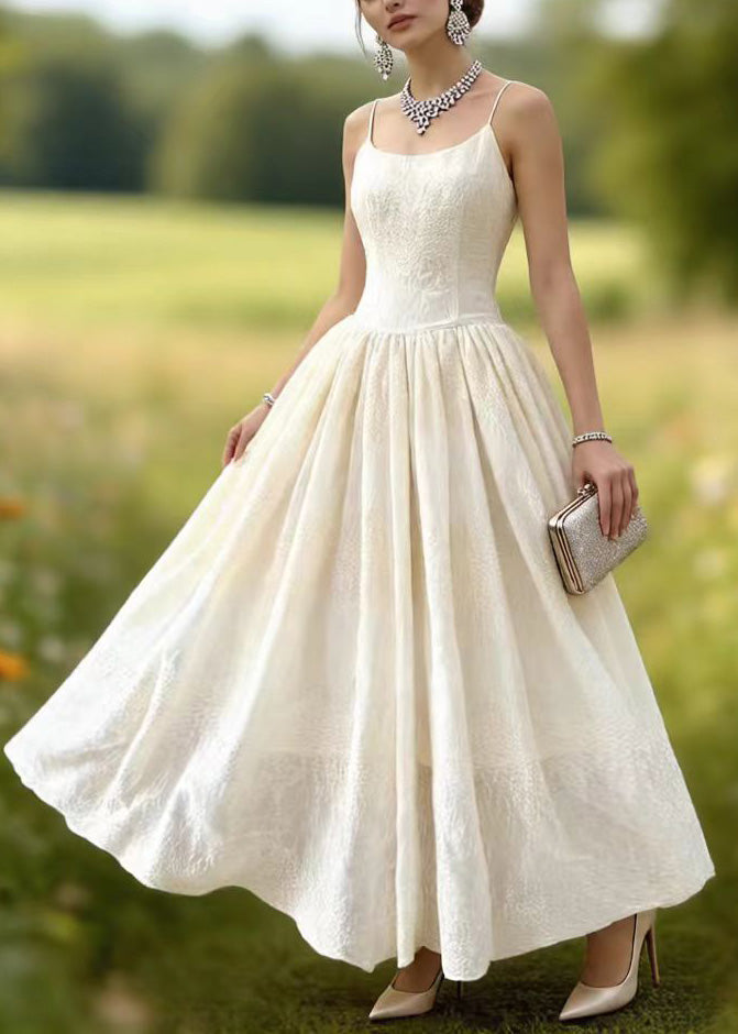 Spaghetti Strap Scoop Neck Jacquard Full Skirt Floor Length Gown 5