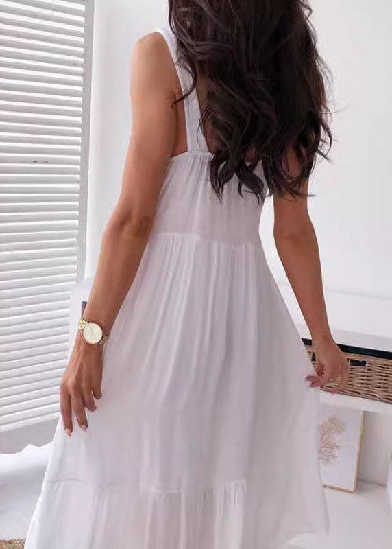 V-Neck Crochet Lace Tiered Panel Sleeveless Midi Dress 3