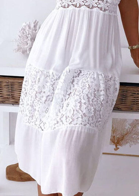 V-Neck Crochet Lace Tiered Panel Sleeveless Midi Dress 5