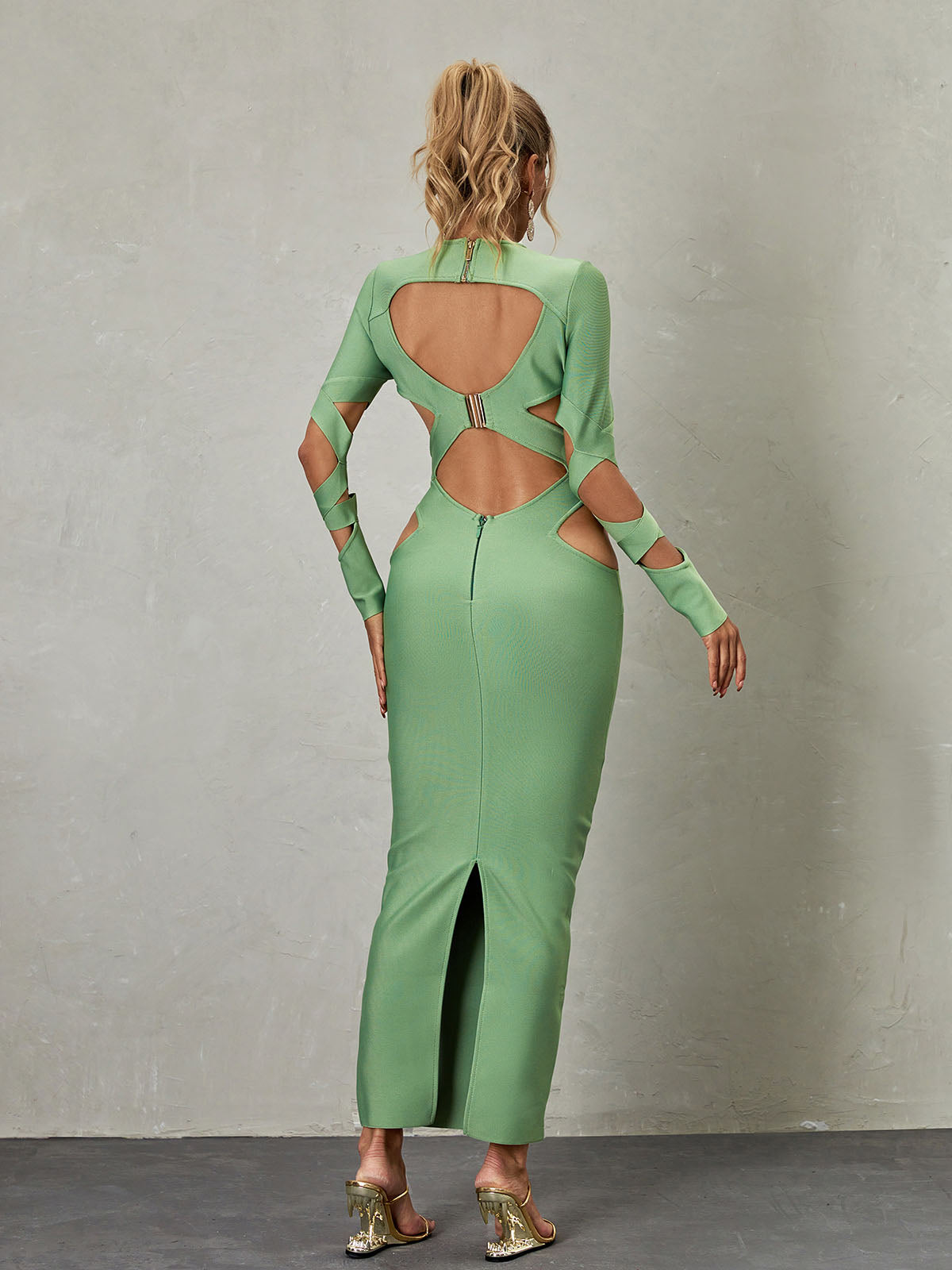 Round Neck Chest Cutout Criss Cross Bandage Maxi Dress 5