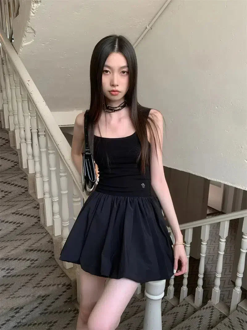 Ribbed Tank Top Bubble Hem Pleated Mini Skirt Set 2