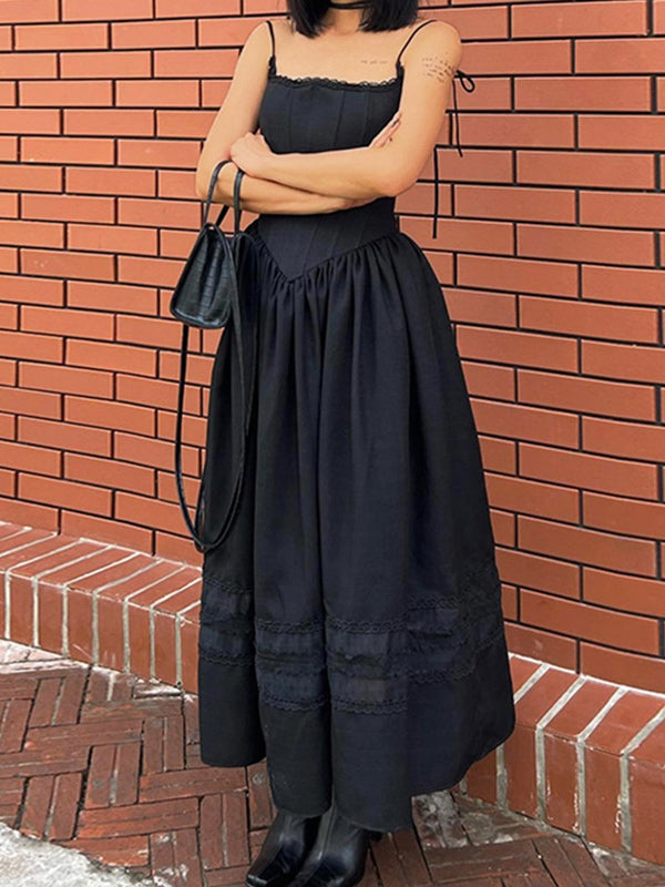 Black Square Neck Spaghetti Strap Corset Maxi Dress