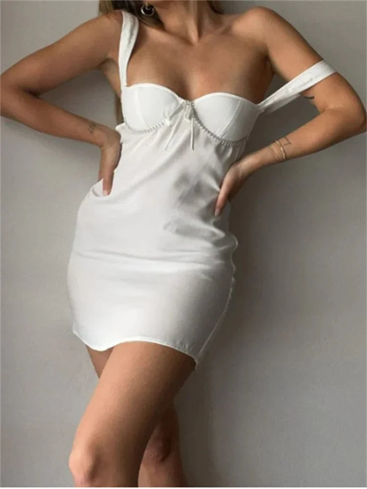 Satin Sweetheart Lace Trim Bow Tank Strap Slip Mini Dress 2