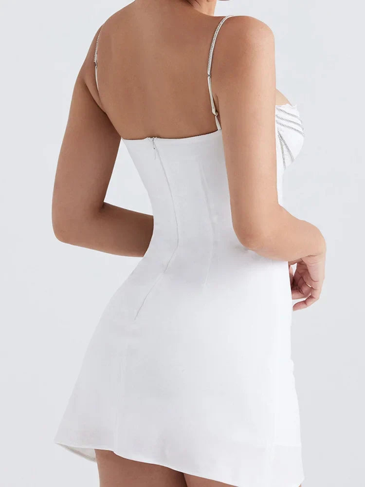 Rhinestone Chain Strap Lace Trim Sweetheart Corset Bodycon Mini Dress 4